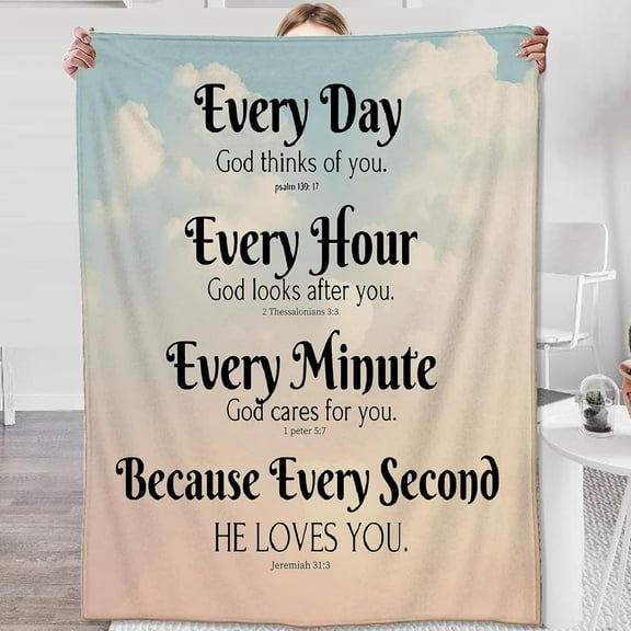Religious Blanket, Bible Verse Blanket with Inspirational Thoughts and Prayers- Religious Throw Blanket Soft Lightweight Cozy Plush Warm Blankets for Women Men Gift 60"X 50"