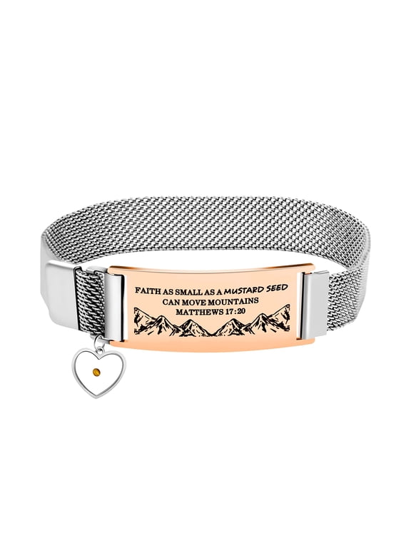 Religious Bracelet for Women Christian Rosegold Color Stainless Steel Faith Bracelet Y1322, Faith Small AS A Mustard Seed Can Move Mountains Matthew 17:20