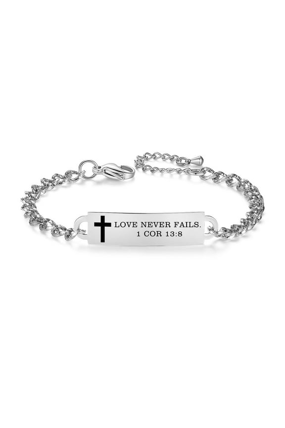 Religious Bracelets for Women Quote Christian Gifts for Her Personalized Scripture Stainless Steel Bible Verse bracelets (13:8-SS)