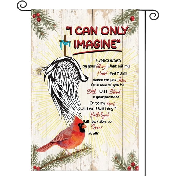 Religious Cardinal Garden Flag With Cross And Heart, Double Sided Red Birds Yard Flag 12 x 18 Inch For Outdoor Farmhouse Lawn Porch Decor