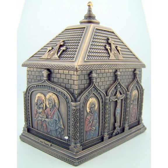 Religious Catholic Gift Cold Cast Bronze 5 7/8 Inch Church Chapel Icon Rosary Keepsake Trinket Box