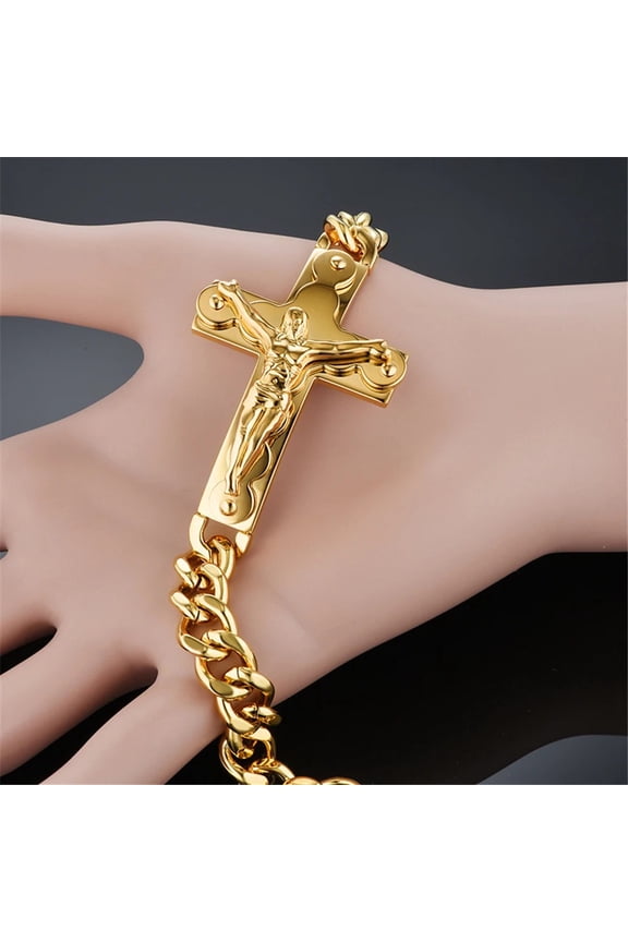 Religious Christ Crucifix Jesus Cross Bracelet 14K White Gold Cuban Link Chain Bracelets For Men Jewelry Gift