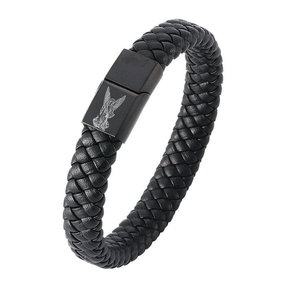 Religious Christ Jesus Faith Symbolic Leather Bracelet with Magnet Clasp, Inspiring Saints Michael Catholic Lord Amulet Jewelry for Church Baptism Christening, 7.28 Inch