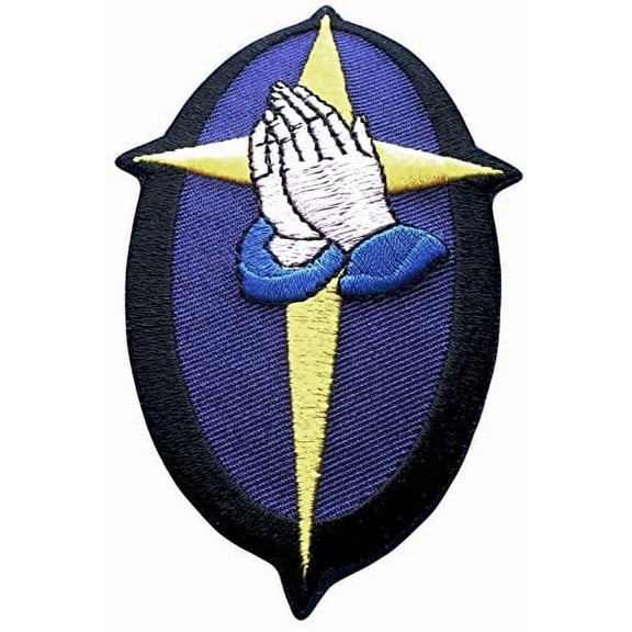Religious Christian Biker Praying Hands Cross Iron On Embroidered Applique Patch