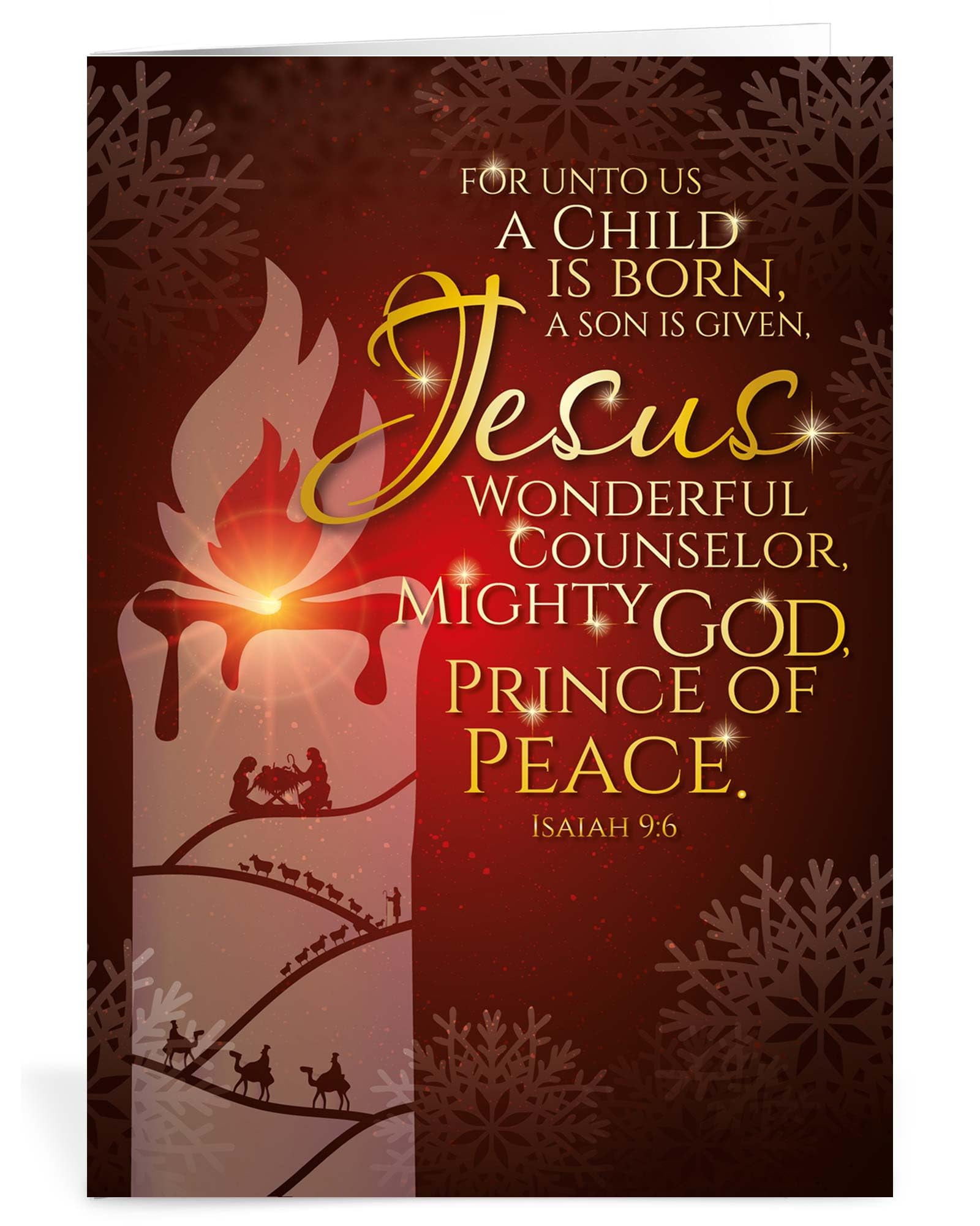 Religious Christmas cards - Jesus, Prince of Peace, pack of 20, 5x7in, printed in England, with Bible verse inside and envelopes, by Just Cards Direct