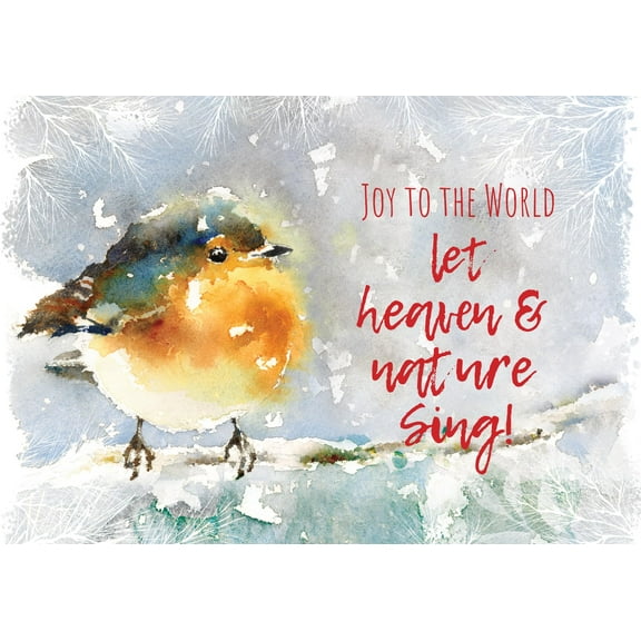 Religious Christmas Cards - Joyful Robin, Pack of 20, 5x7in, Printed in England, With Bible Verse Inside and White Envelopes, by Just Cards Direct
