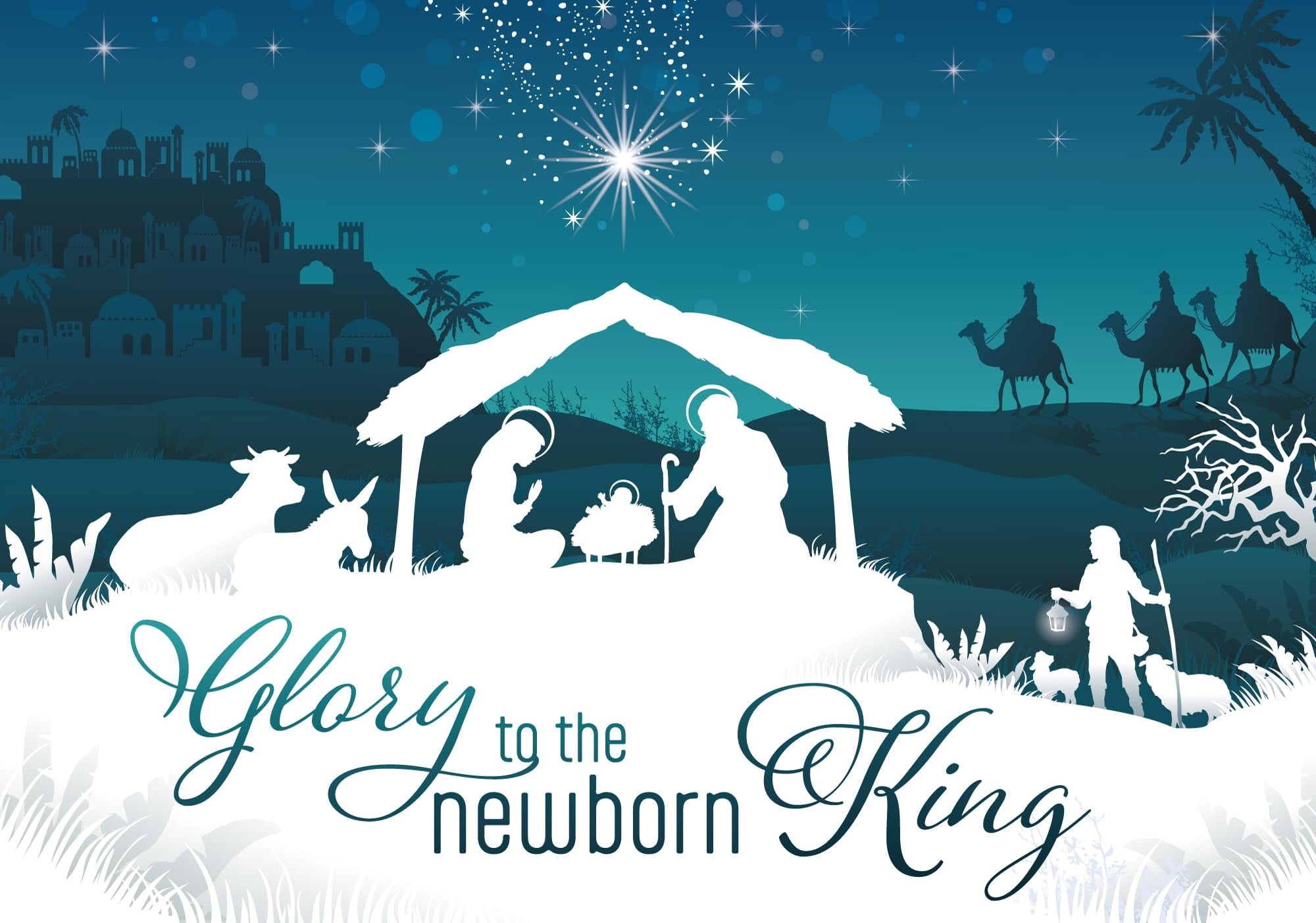 Religious Christmas Cards - Newborn King, pack of 20, 5x7in, Printed in England, with Envelopes and Bible Verse Inside, by Just Cards Direct