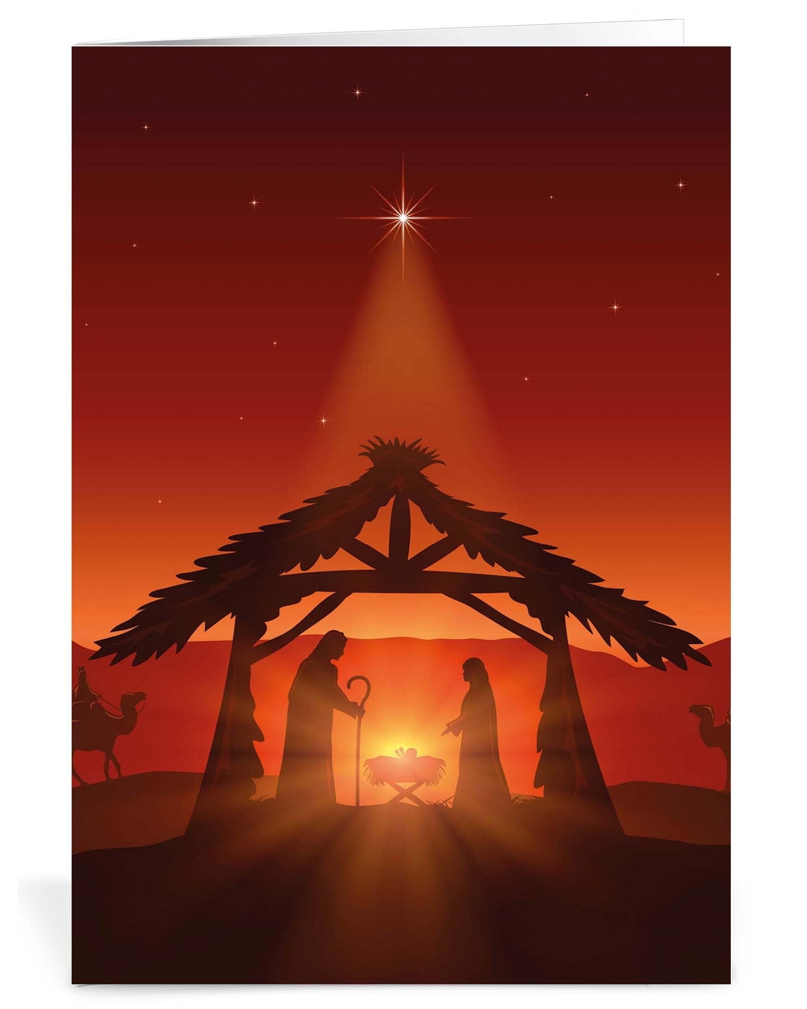 Religious Christmas Cards - Stable, pack of 20, 5x7in, Printed in England, with Envelopes and Bible Verse Inside, by Just Cards Direct