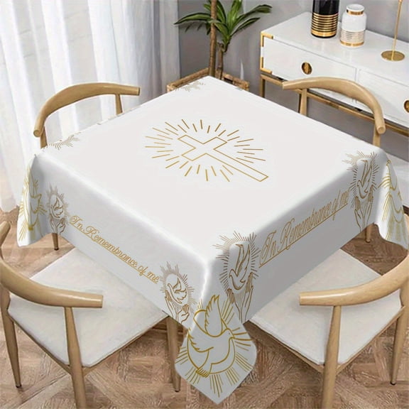 Religious Commemorative Style White Altar Tablecloth Cross Dove Motifs Table Cover Ideal Choice for Baptism Communion and Easter Services Elegant Church Décor Reusable Multiple Sizes