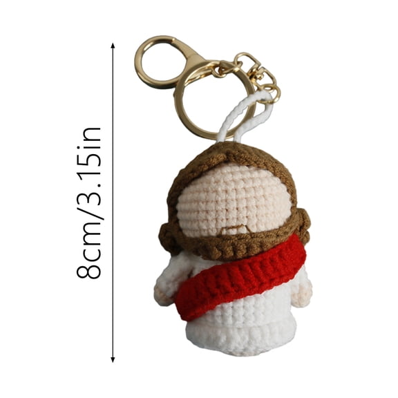 Religious Crochet Keychain - Mini Jesus Amigurumi Charm with Braided Strap, Portable Size, Handcrafted Design for Backpacks, Car Keys & Easter Gift