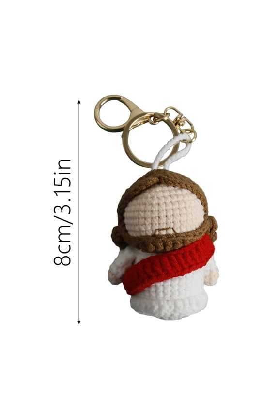 Religious Crochet Keychain - Mini Jesus Amigurumi Charm with Braided Strap, Portable Size, Handcrafted Design for Backpacks, Car Keys & Easter Gift