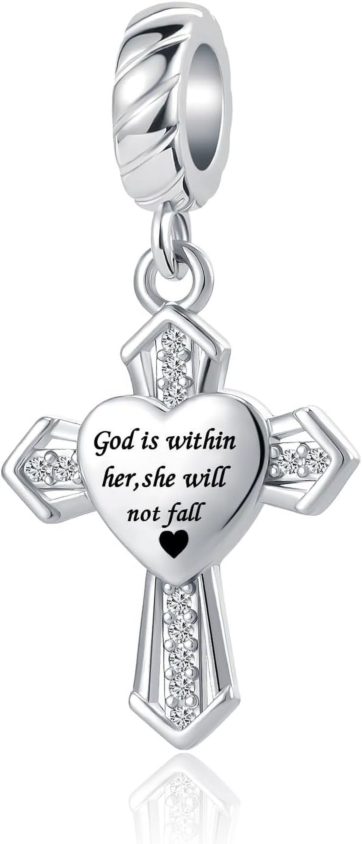 Religious Cross Dangle Charm Heart Bible Verse Bead Jewelry for