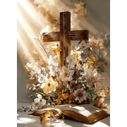 Religious Cross Diamond Art Kits for Adults, 5D DIY Daisy Diamond Painting Kits for Beginner, Full Round Drill Diamond Dots Crafts Gem Art for Home Decor 12x16in