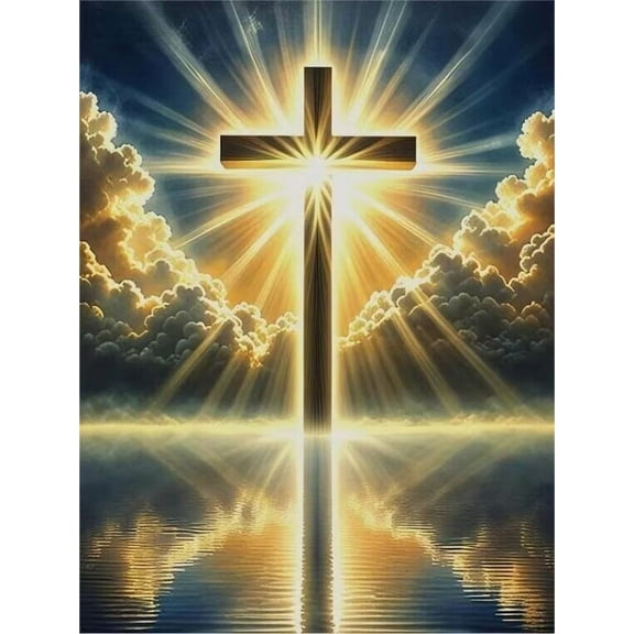 Religious Cross Diamond Art Kits for Adults, Jesus Christ Cross 5D Diamond Painting Kit for Beginners, DIY Round Full Drill Painting with Gem Art Craft Kits for Home Wall Decor 16x16 Inch