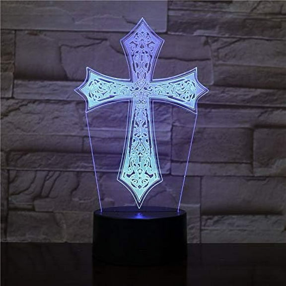Religious Cross Jesus Toys 3D Illusion Night Light Lamp, Creative RGB Led Lamps, Christmas Birthday Decorations Gifts for Boys and Girls, Party Decor Gifts for Boys 8-12