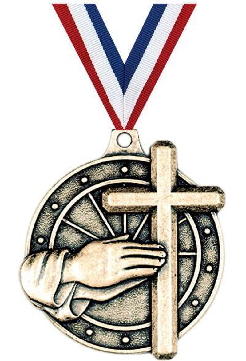 Religious Cross Medals, 2" Gold Diecast Religious Cross Medal Award 50 Pack