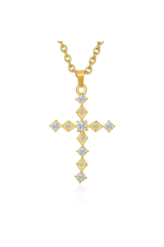 Religious Cross Necklace For Women Men 14K Yellow Gold Chain Necklaces Christian Pendant Collar Pray Baptism Christmas Gift
