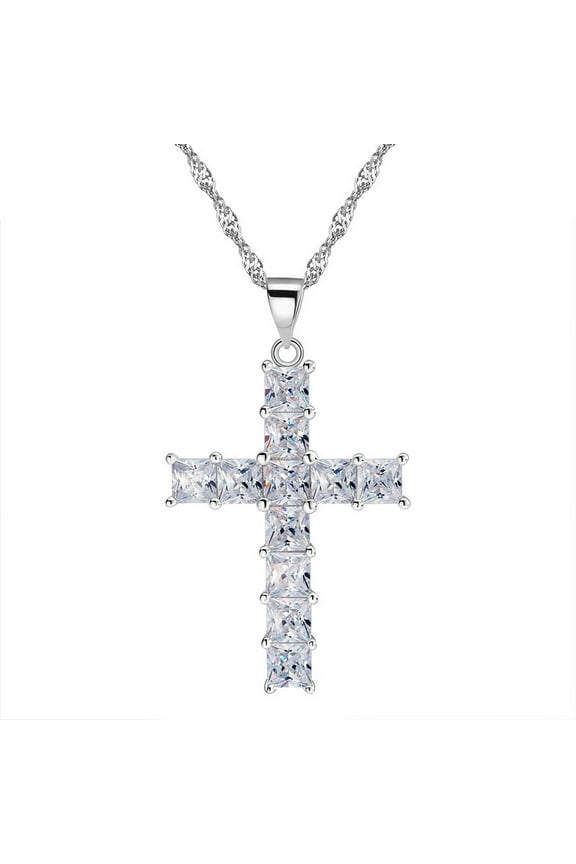 Religious Cross Pendant Necklace Princess Cut CZ Womens Ginger Lyne Collection