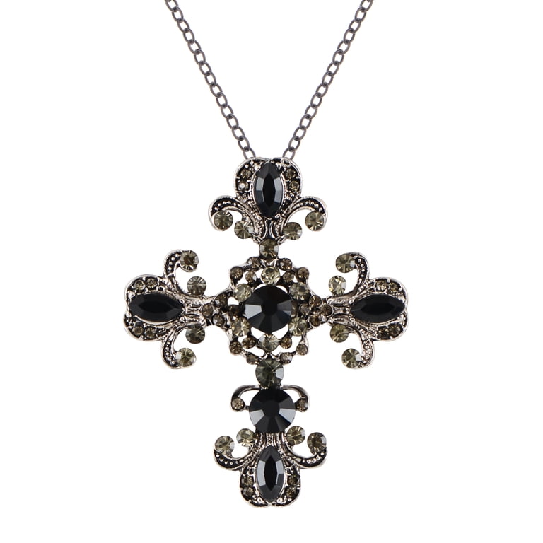 Religious Cross Pendant Necklace Sparkle Crystal Rhinestones  display picture 1