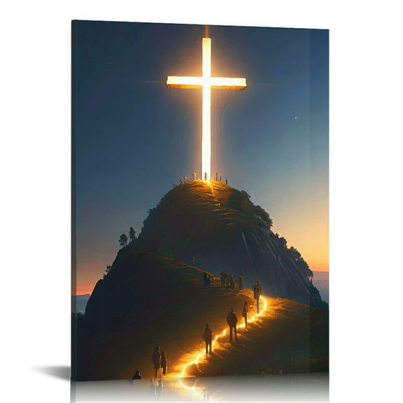 Religious Cross Theme Canvas Wall Art Painting , Christian Jesus Christ Inspired Decor, Christian Gifts for Church Prayer Room Living Room Home Decor Gift Wooden Framed , Spiritual Poster