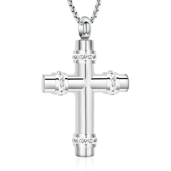 Religious Cross Urn Neckace for Ashes with Crystal Cremation Jewelry Urn Necklace for Dad / Mom / Papa / Mum Ashes Memorial Keepsake Cremation Necklace