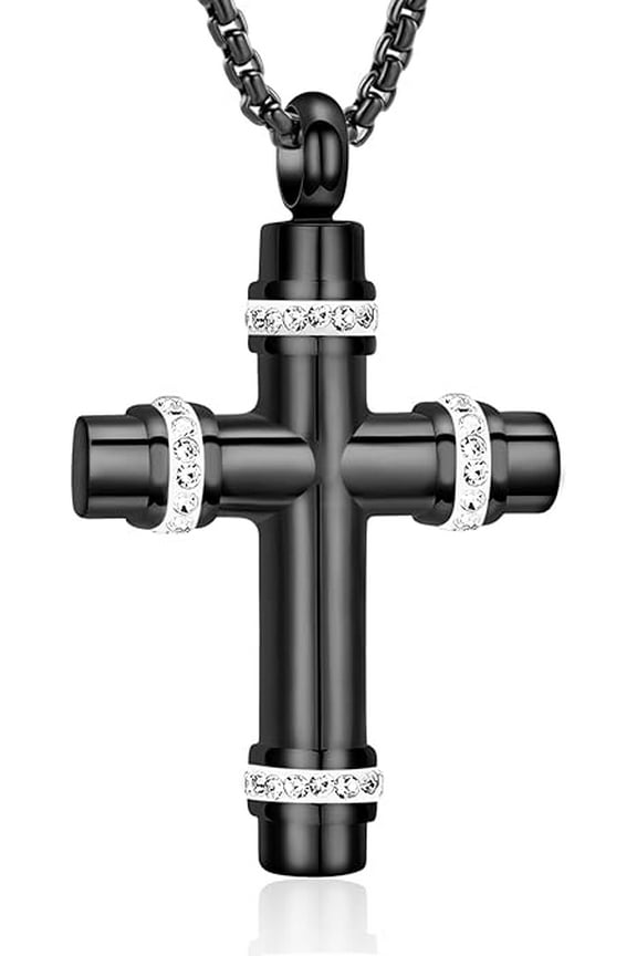 Religious Cross Urn Neckace for Ashes with Crystal Cremation Jewelry Urn Necklace for Dad / Mom / Papa / Mum Ashes Memorial Keepsake Cremation Necklace