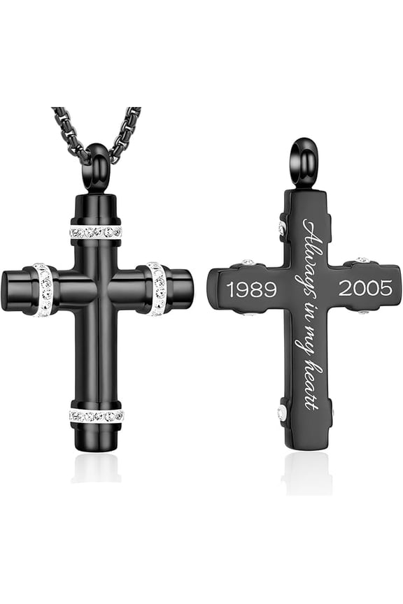 Religious Cross Urn Neckace for Ashes with Crystal Cremation Jewelry Urn Necklace for Dad / Mom / Papa / Mum Ashes Memorial Keepsake Cremation Necklace