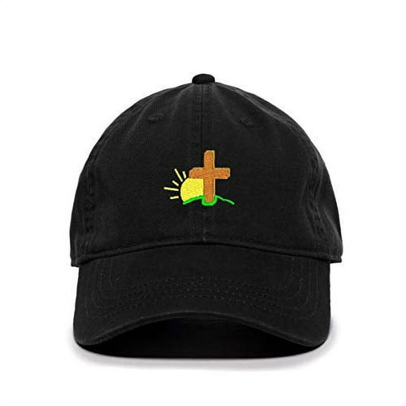 Religious Cross with Sunshine Baseball Cap Embroidered Cotton Adjustable Dad Hat Black
