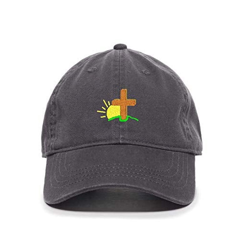 Religious Cross Embroidered Baseball Cap - Adjustable Dad Hat In Charcoal, Cotton, Unisex