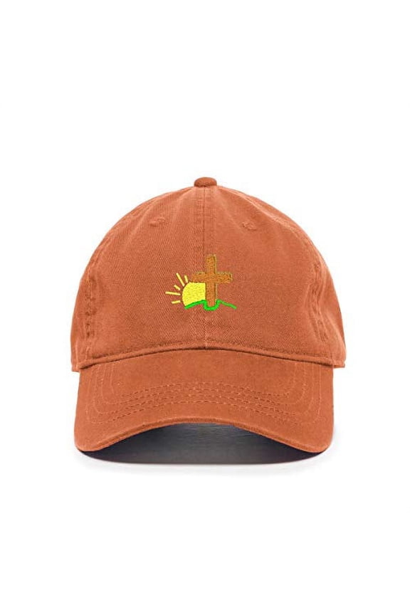 Religious Cross with Sunshine Baseball Cap Embroidered Cotton Adjustable Dad Hat Orange