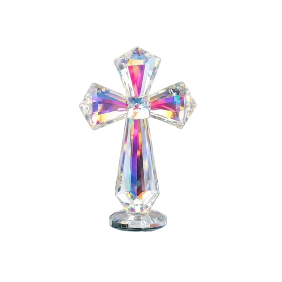 Religious Crystal Cross Decor for Home and Office - Handmade Glass Christian Gift with Inspirational Symbolic Figurine