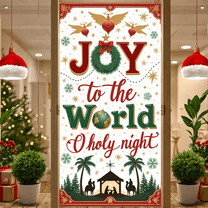 Religious Design Christmas Banner Golden Angels Globe Decoration Nativity Scene Manger Scene Christmas Decor for Holiday Celebration Religious Event Home Decoration