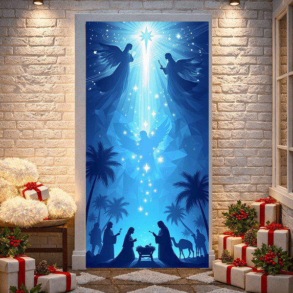 Religious Design Christmas Nativity Scene Decorative Banner for Holiday Event Indoor Decoration