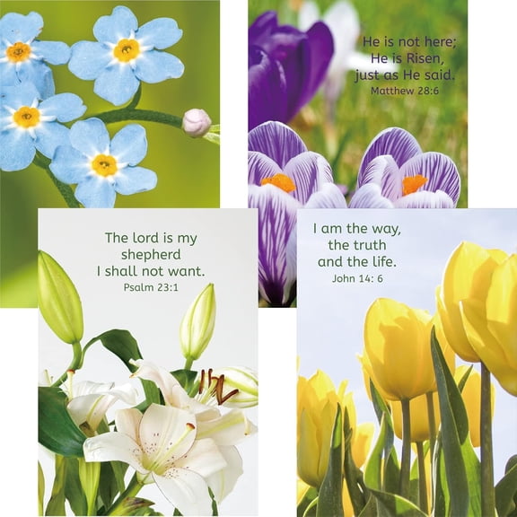 Religious Easter Cards 16 Pack Inspiring Bible Greeting Card Assorted Flowers Blank Notes Cards with Envelopes for Christians and Catholics