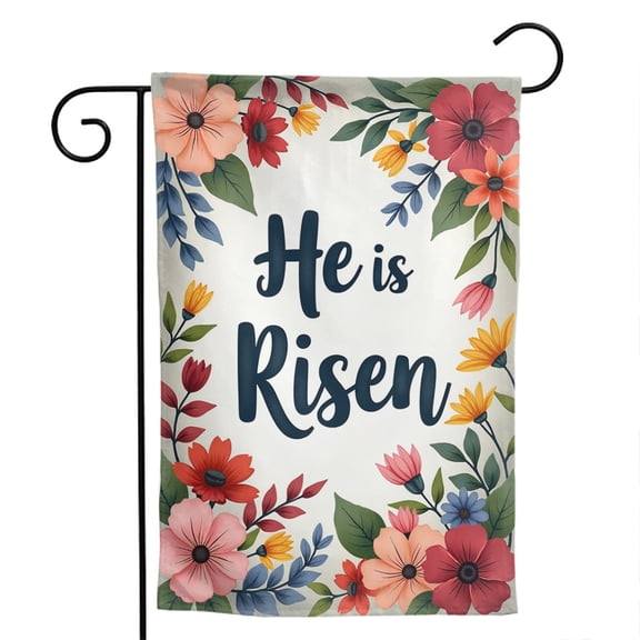 Religious Easter Cross Polyester Garden Flag 12.5x18 Inch - Double Sided Floral Bunny Outdoor Yard Decor