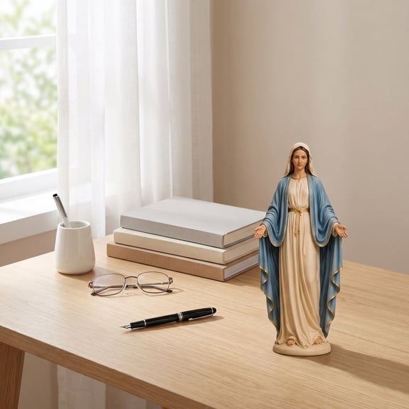 Religious Easter Decorations, Virgin Mary Resin Statue, 4X2 In, Religious Wall Decor, Religious Easter Decor, Passover Decorations for Home, Beige Blue Finish, 1 Pc