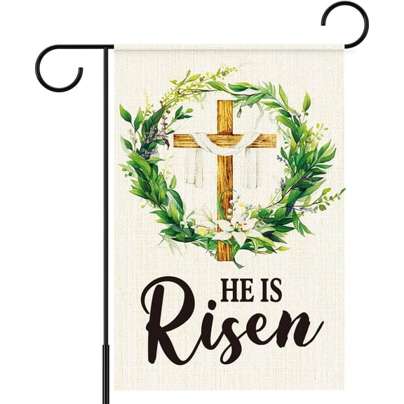 Religious Easter He Is Risen Blessing Garden Flag Welcome Small Yard Flag 12x18 Inch Burlap Double Sided Outdoor Decor
