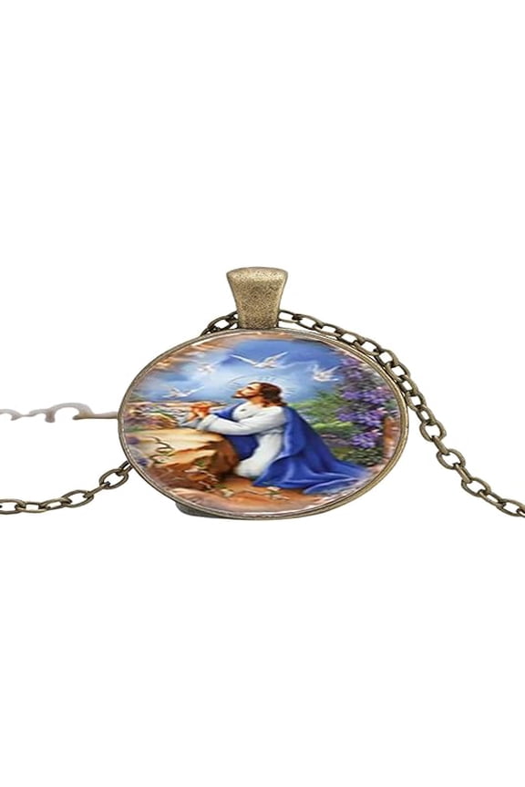Religious Faith Jesus Art Photo Glass Necklace Pendants Man Woman Jewelry Gift 25MM