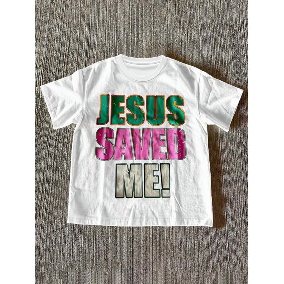 Religious Faith, Multi-Color Gemstone Cross & Jesus Graphic Print Women Crew Neck T-Shirt