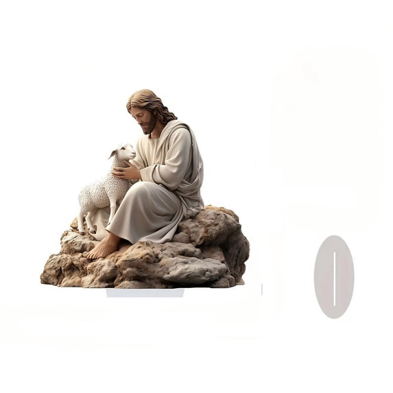 Religious Figure & Lamb Acrylic Ornament – 7.87" Spiritual Tabletop Decor with Base, 2D Christian Display for Home, Office or Faith-Based Gift