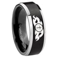 thumbnail image 1 of Religious Flame Cross 8MM Beveled Edge Brush Black 2 Tone Tungsten Men Ring, 1 of 2