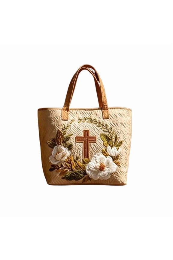 Religious Floral Print Tote Bag Polyester Material Bible Storage Bag Ladies Handbag Church Gathering Gift Large Capacity Shopping Carrier