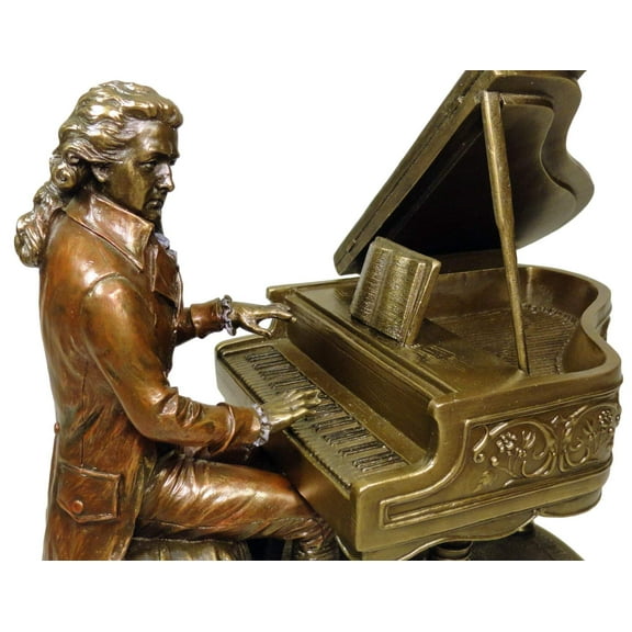Religious Gifts Classical Composer Wolfgang Amadeus Mozart with Piano 8 1/8 Inch Cold Cast Bronze Statue Figurine