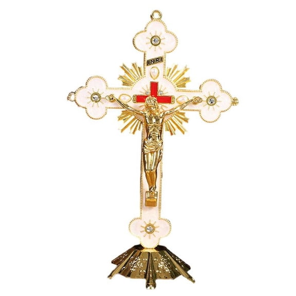 Religious Gifts Jesus on Cross Statue Tabletop Crucifix Cross Home Decor - 8" - Gold
