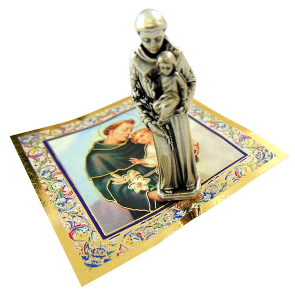 Religious Gifts St Anthony Mini Saint Gift Set Tiny 1 Inch Long Statue & Prayer Card