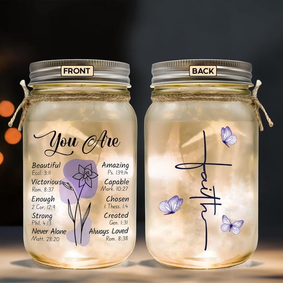 Religious Gifts for Women Christian Mason Jar Lamp - Easter Mothers Day Inspiration Mom Bible Encouragement Faith 14oz Nightlight Scripture Nana Girlfriend