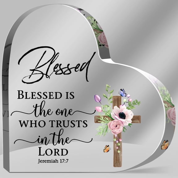 Religious Gifts for Women, Christianity Acrylic Heart Gift,Keepsake Sign Decor, Inspirational Christian Gifts, Bible Verses Decor, Blessed Is The One Who Trusts In The Lord