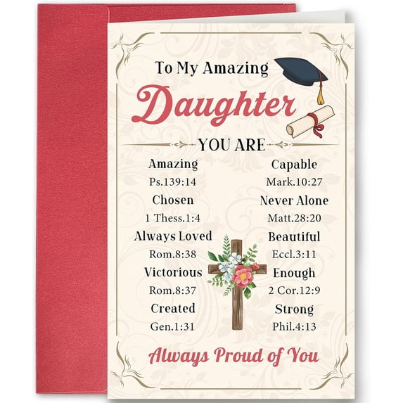 Religious Graduation Card for Daughter Goddaughter, Congratulation Gifts from Mom Dad, Bible Verse Graduation Card, To My Amazing Daughter
