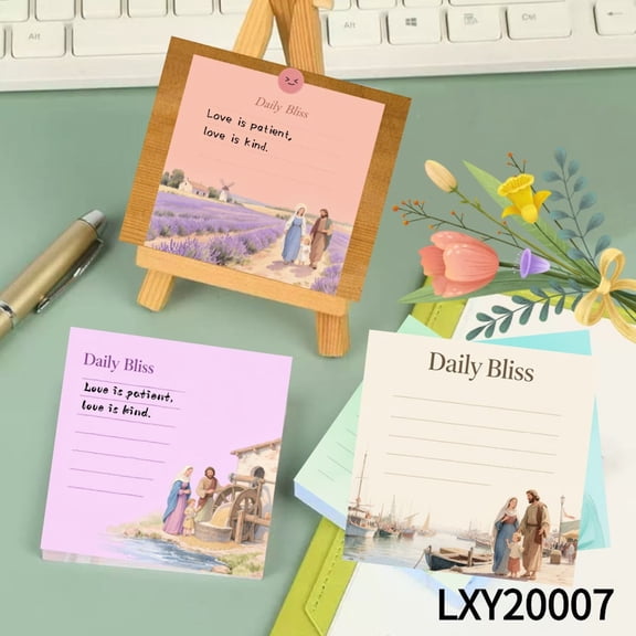 Religious Illustration Notepads for Daily Jottings 3.54x3.54" Avocado Message Cards -100 Pcs Sticky Notes + 100 Various Emoticon Stickers, Bibli Notepads for Creative Mini Cards for Home Office Decor
