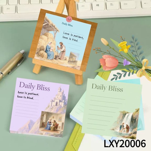 Religious Illustration Notepads for Daily Jottings 3.54x3.54" Avocado Message Cards -100 Pcs Sticky Notes + 100 Various Emoticon Stickers, Notepads for Creative Mini Cards for Home Office Decor